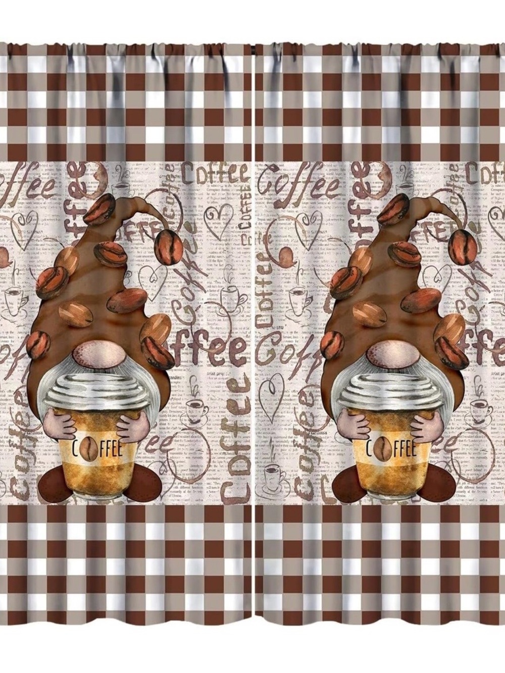 Coffee Curtains Retro Farmhouse Watercolor Funny Gnomes Coffee